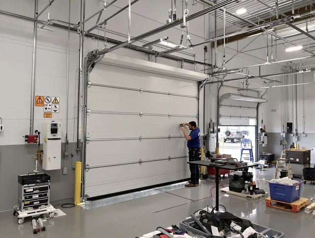 Commercial garage door repair being performed by East Haven Garage Door Repair expert in East Haven